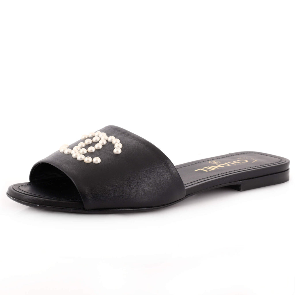 Women's CC Slide Sandals Leather with Faux Pearls