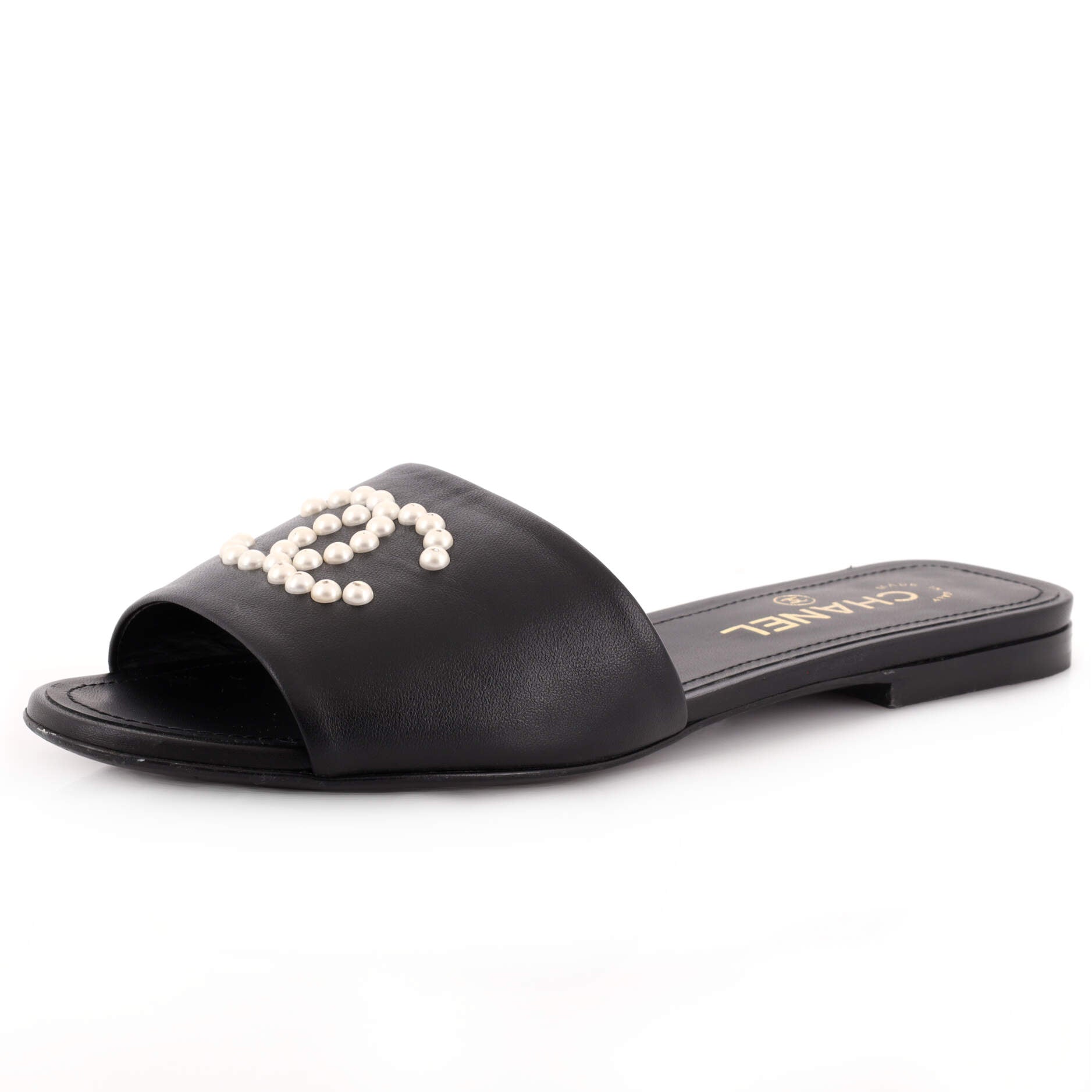 Women's CC Slide Sandals Leather with Faux Pearls