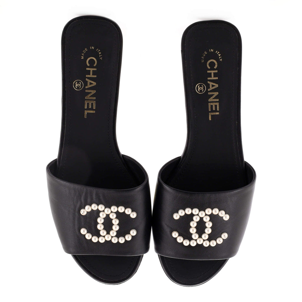 Women's CC Slide Sandals Leather with Faux Pearls