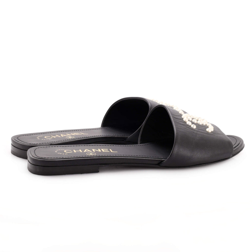 Women's CC Slide Sandals Leather with Faux Pearls