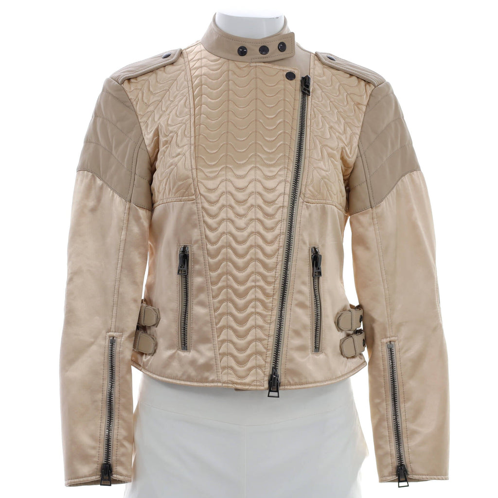 Women's Zip Biker Jacket Quilted Leather and Viscose