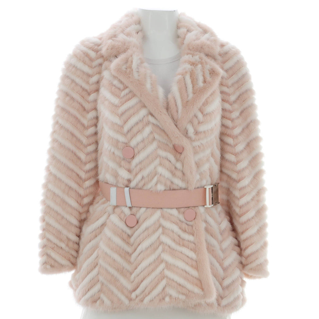 Women's Double Breasted Belted Coat Chevron Mink