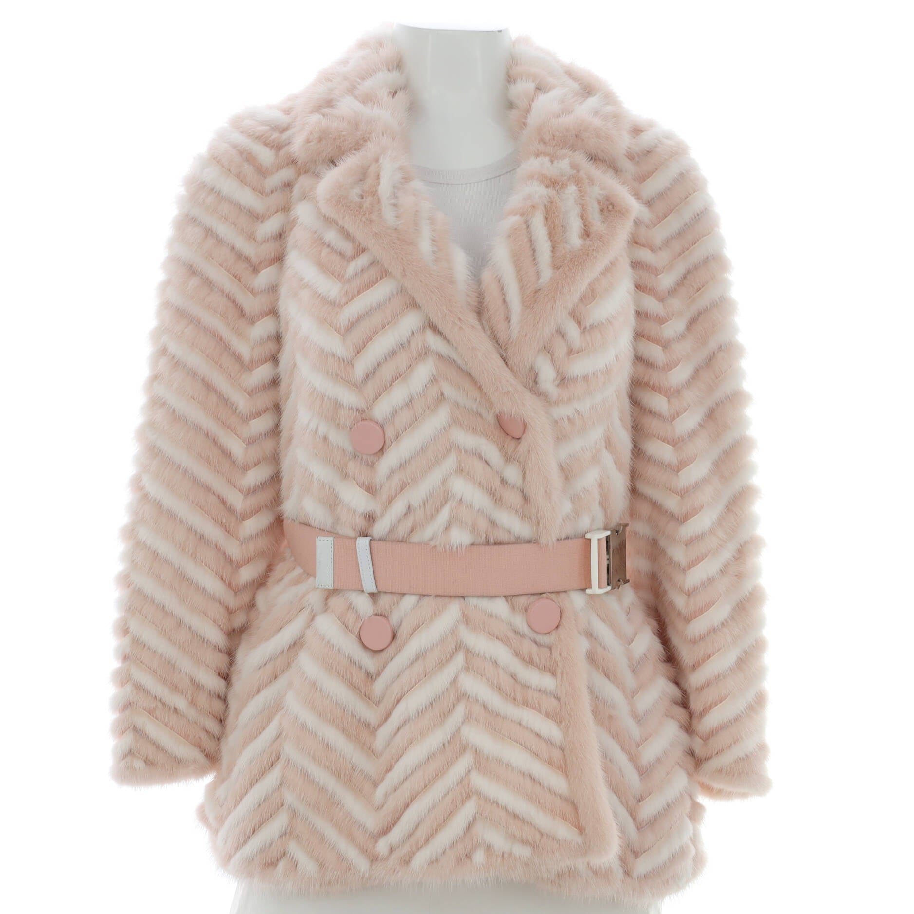 Women's Double Breasted Belted Coat Chevron Mink