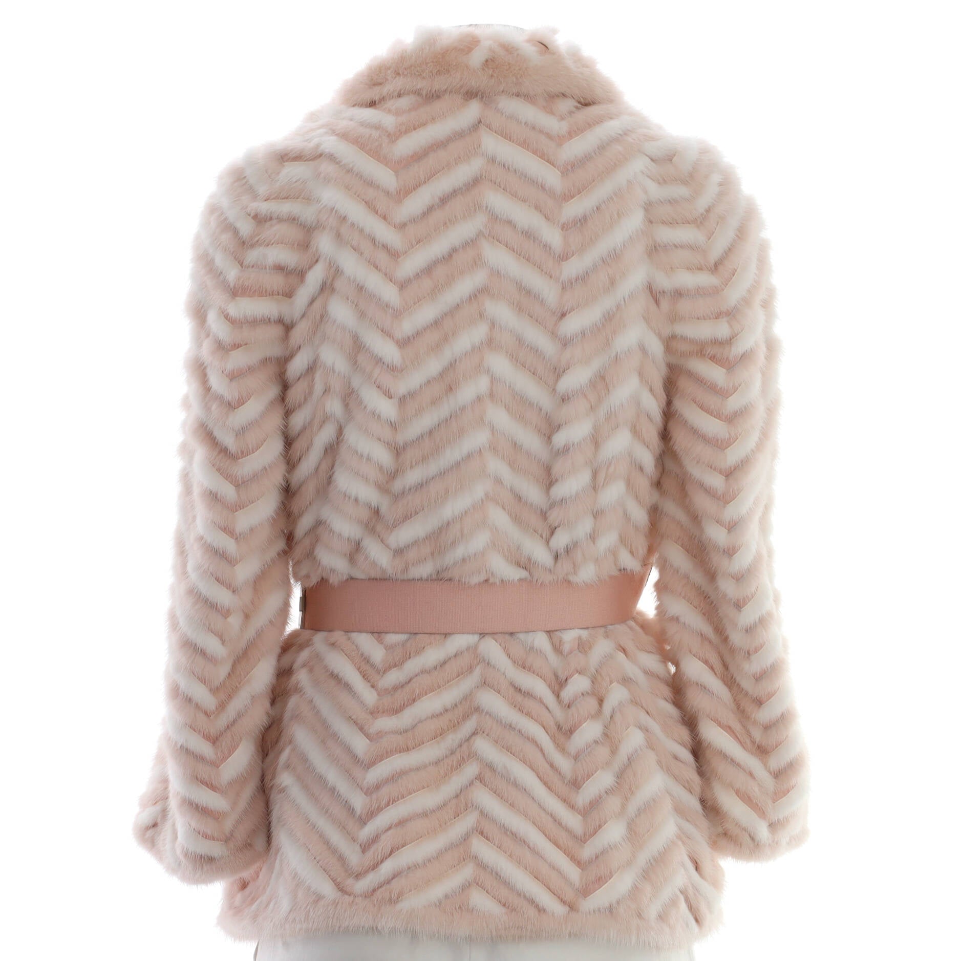 Women's Double Breasted Belted Coat Chevron Mink