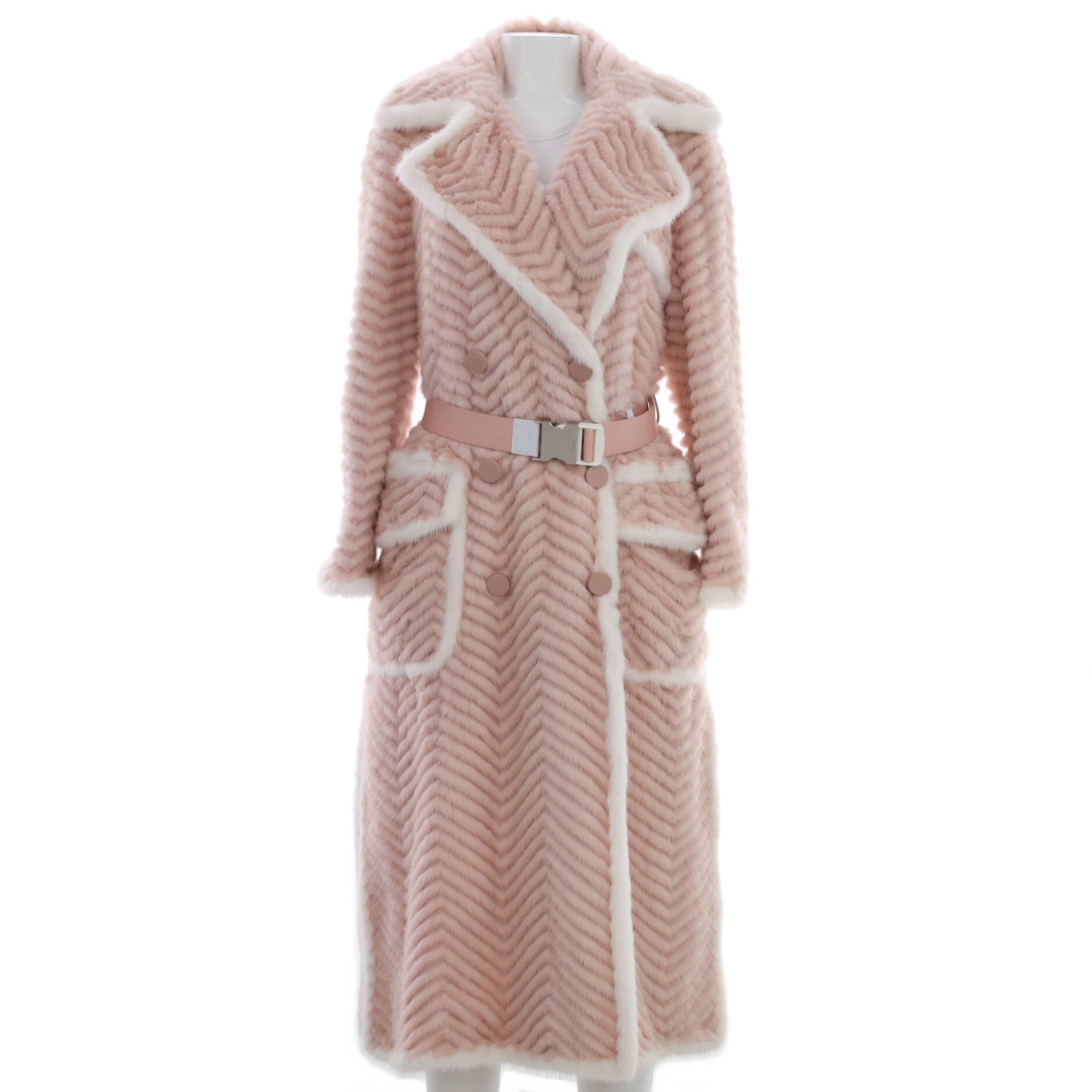 Women's Double Breasted Belted Trench Coat Chevron Mink