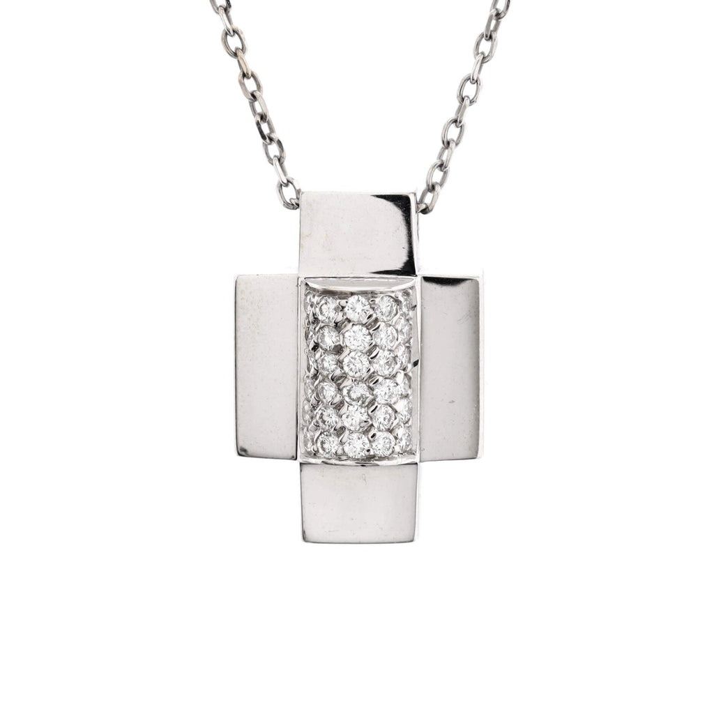Wide Cross Pendant Necklace 18K White Gold with Diamonds