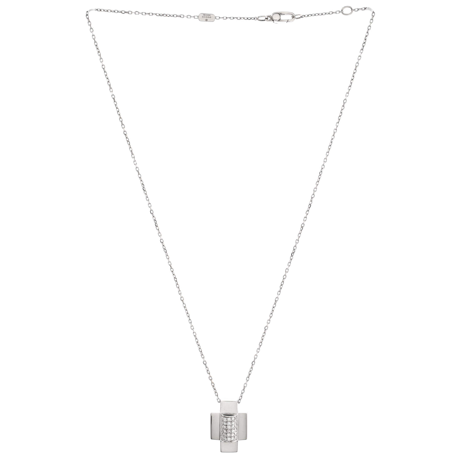 Wide Cross Pendant Necklace 18K White Gold with Diamonds
