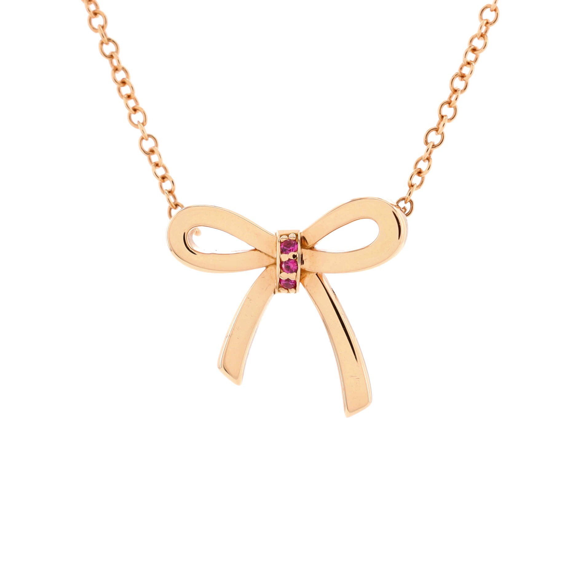 Bow Pendant Necklace 18K Rose Gold with Pink Sapphires Mini