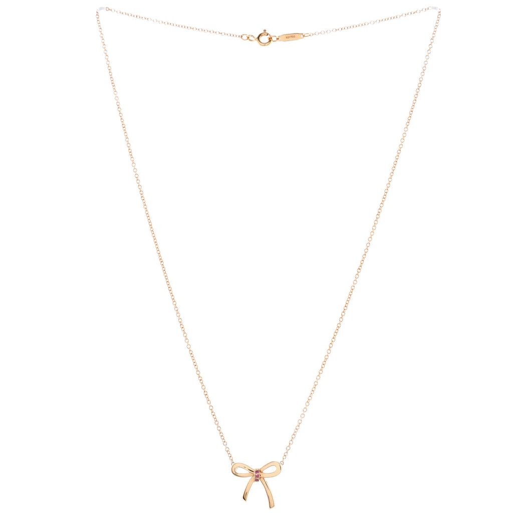 Bow Pendant Necklace 18K Rose Gold with Pink Sapphires Mini