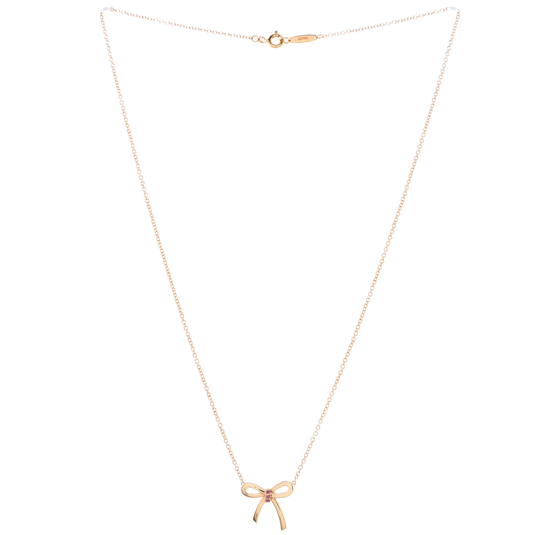 Bow Pendant Necklace 18K Rose Gold with Pink Sapphires Mini