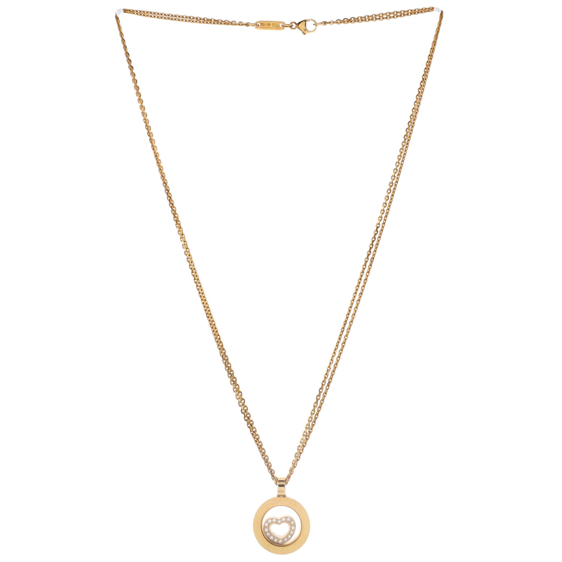 Happy Spirit Floating Heart Pendant Necklace 18K Yellow Gold with Diamonds