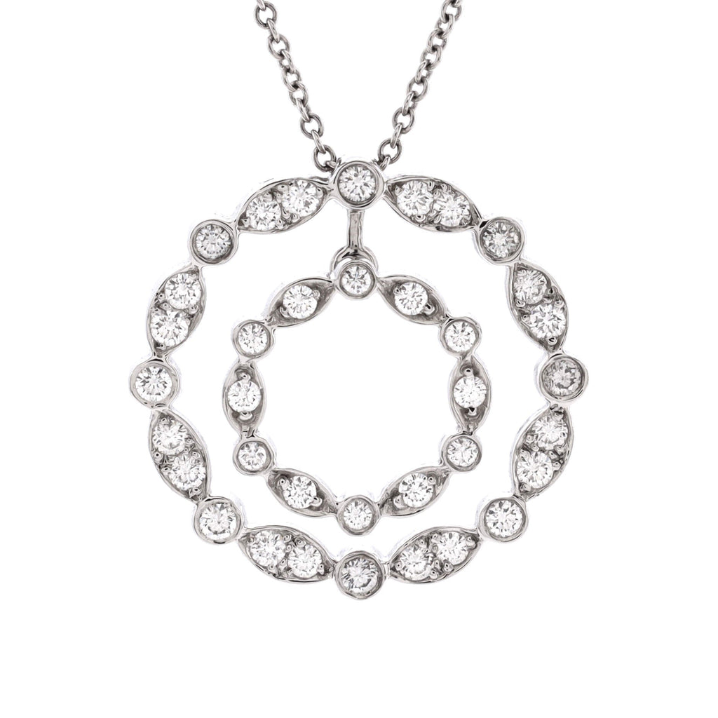 Jazz Swing Double Circle Pendant Necklace Platinum with Diamonds