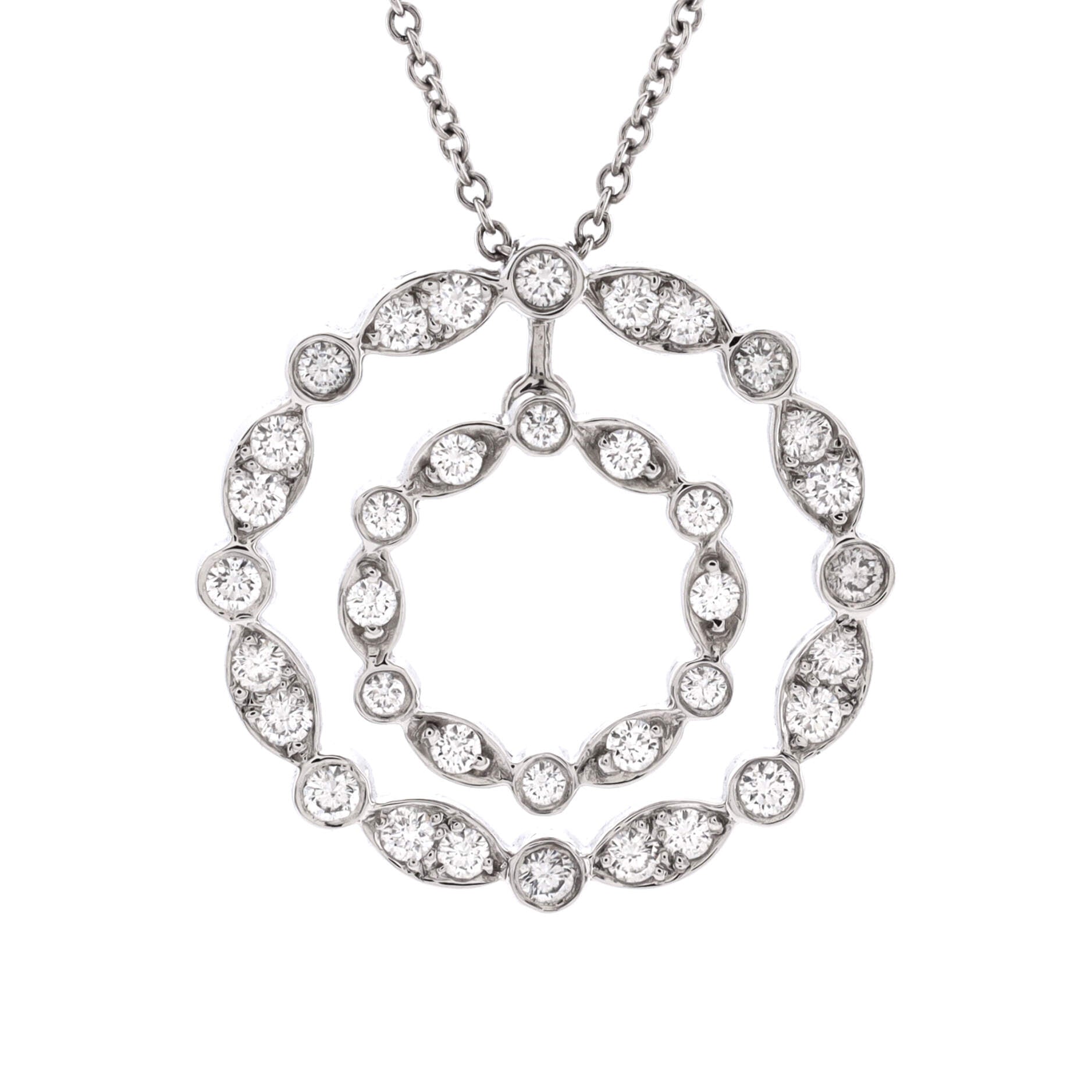 Jazz Swing Double Circle Pendant Necklace Platinum with Diamonds