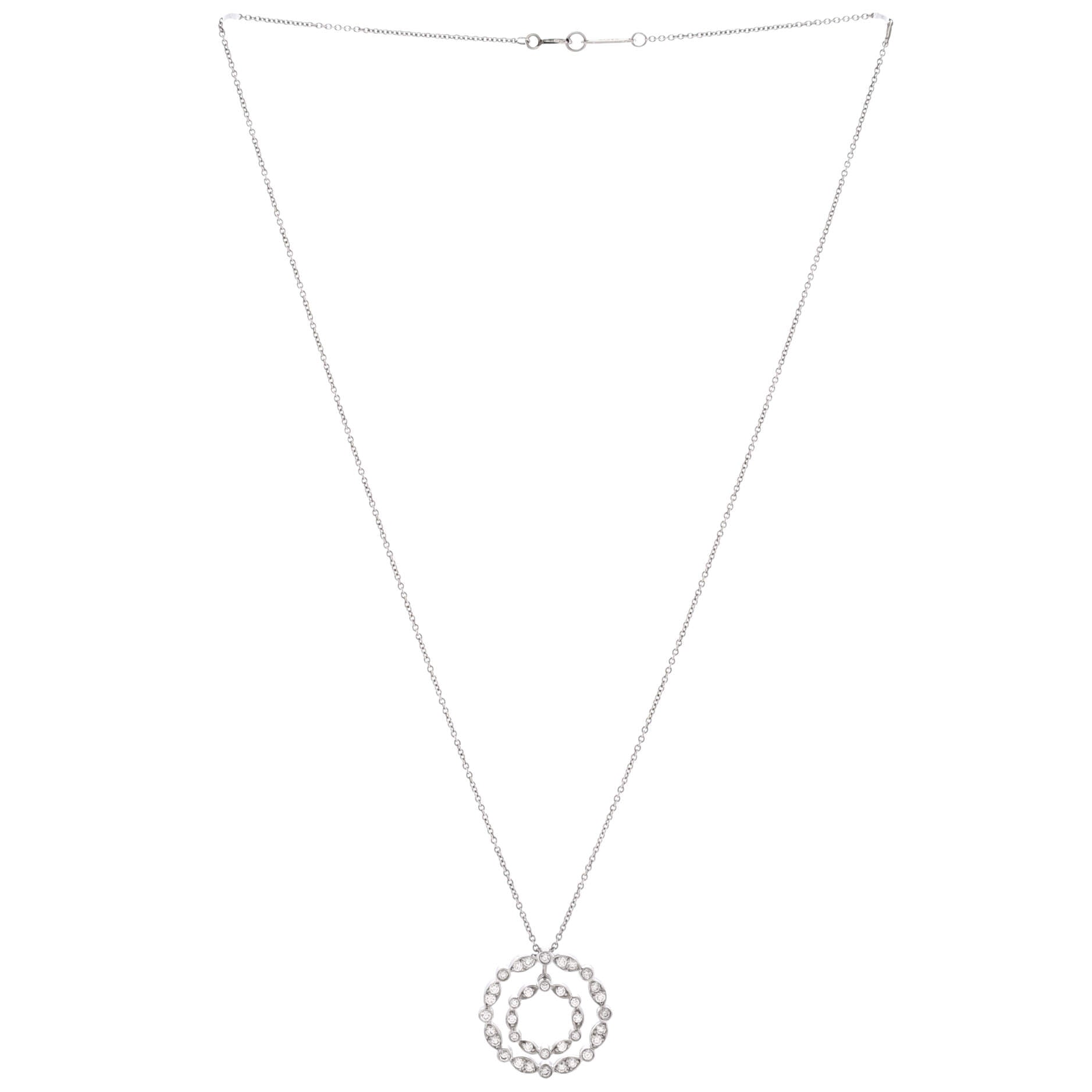Jazz Swing Double Circle Pendant Necklace Platinum with Diamonds