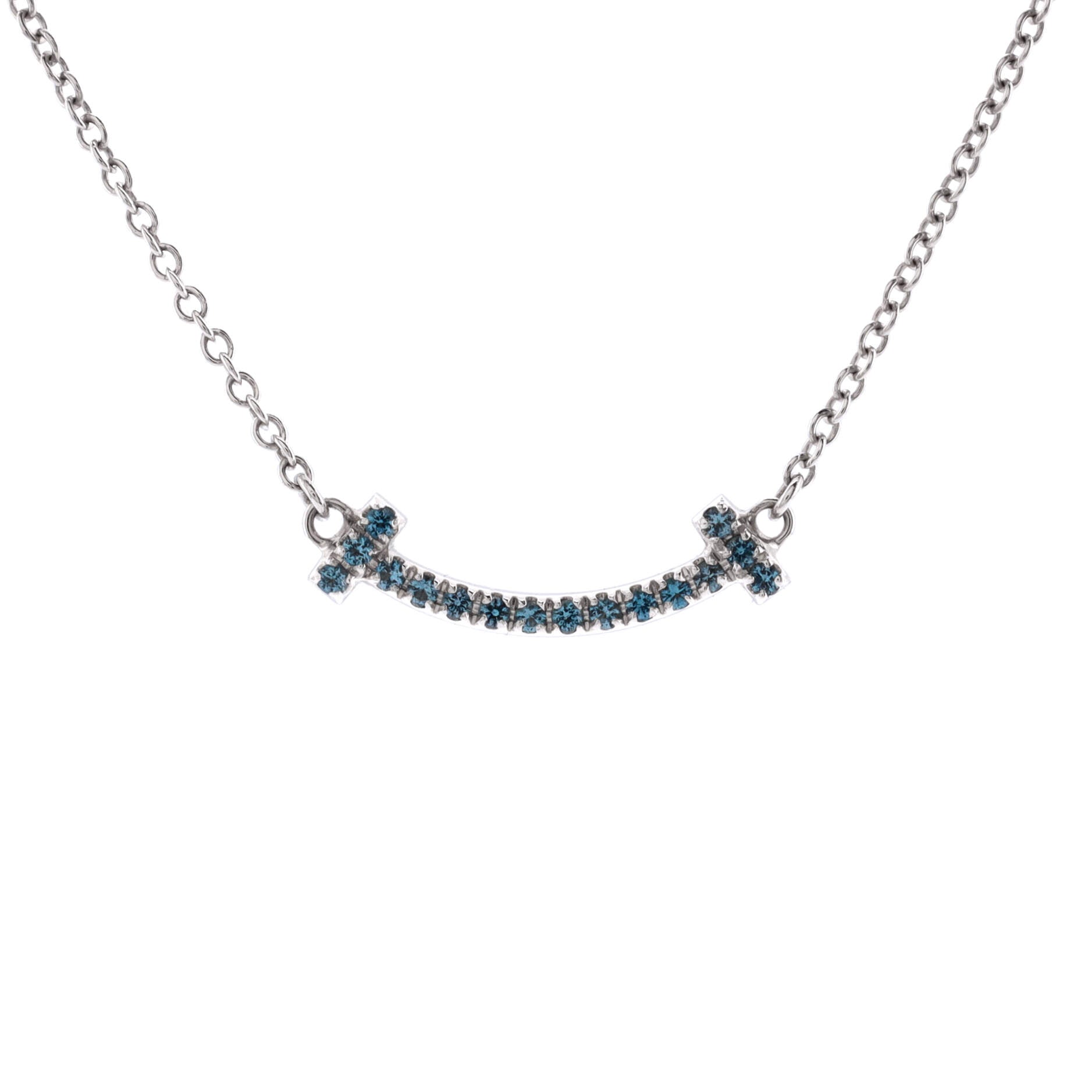T Smile Pendant Necklace 18K White Gold with Blue Topaz Mini