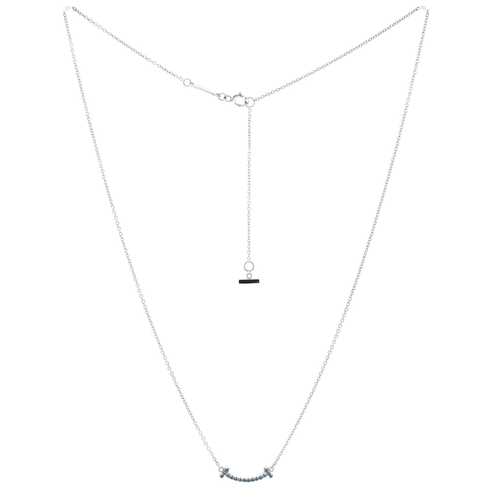 T Smile Pendant Necklace 18K White Gold with Blue Topaz Mini