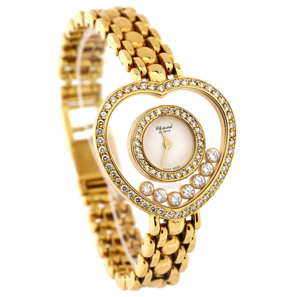Happy Diamonds Heart Quartz Watch Yellow Gold with Diamond Bezel and 7 Floating Diamonds 25