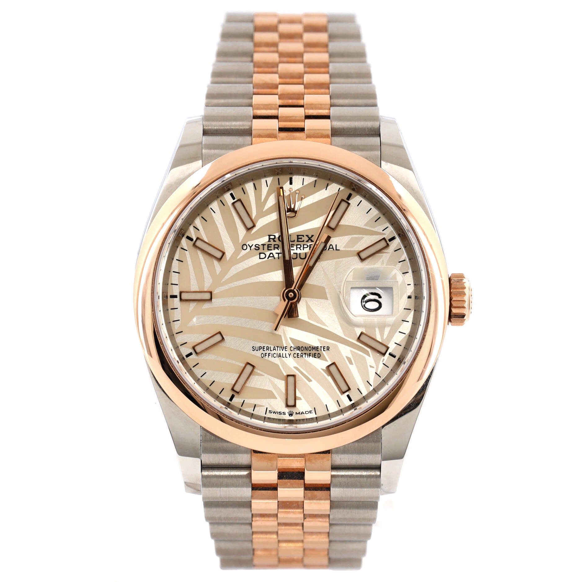 Oyster Perpetual Datejust Palm Motif Automatic Watch Stainless Steel and Rose Gold 36