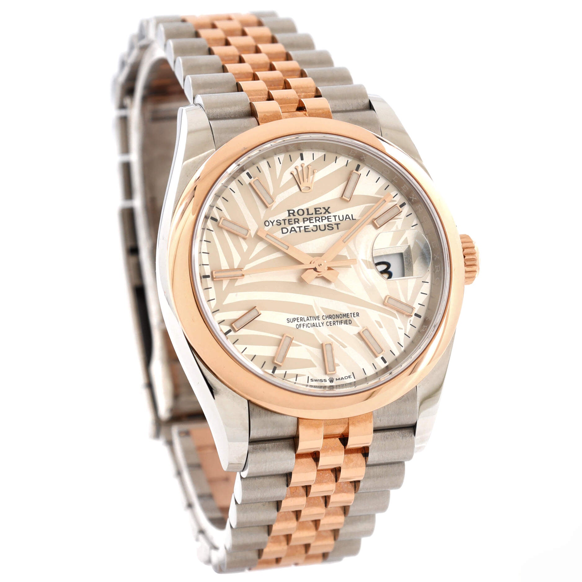 Oyster Perpetual Datejust Palm Motif Automatic Watch Stainless Steel and Rose Gold 36