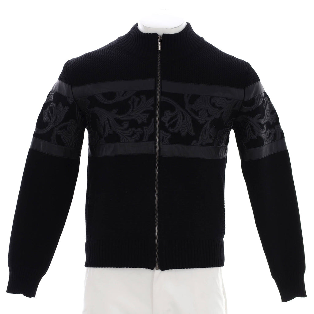 Men's Zip Up Baroque Sweater Wool and Leather