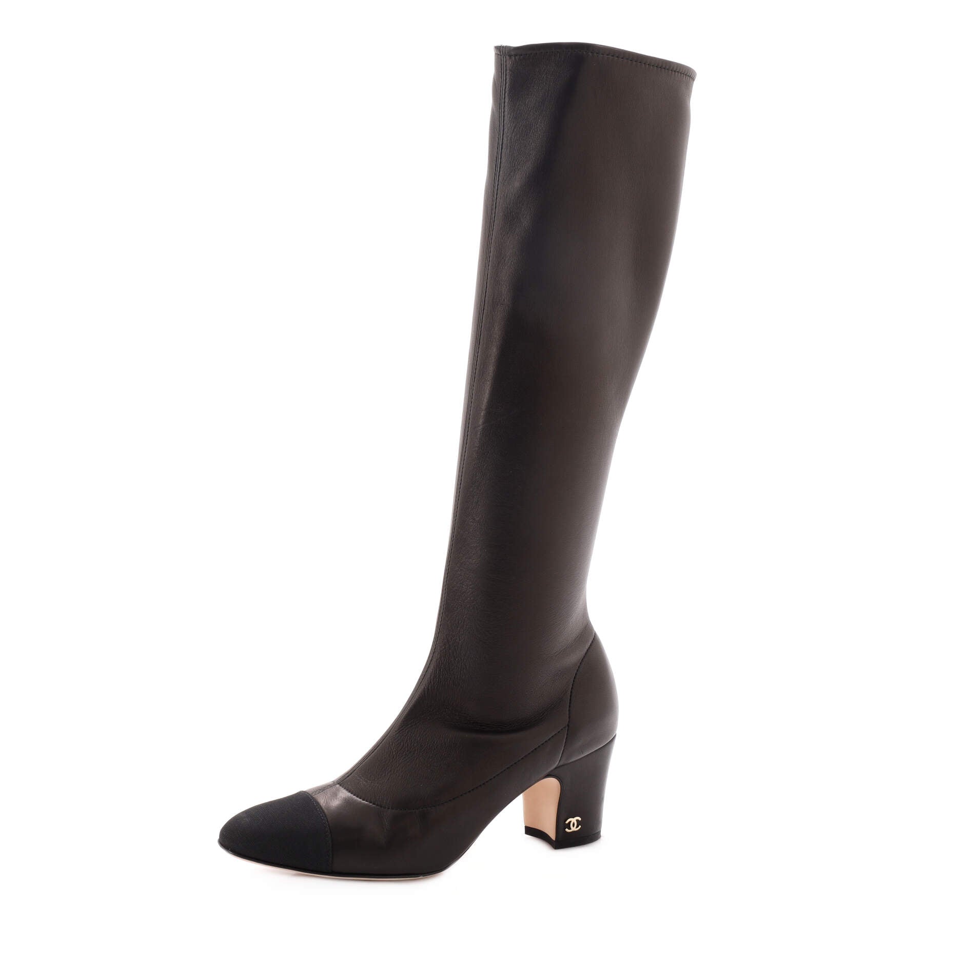 Women's Cap Toe Stretch Knee-High Boots Leather and Grosgrain