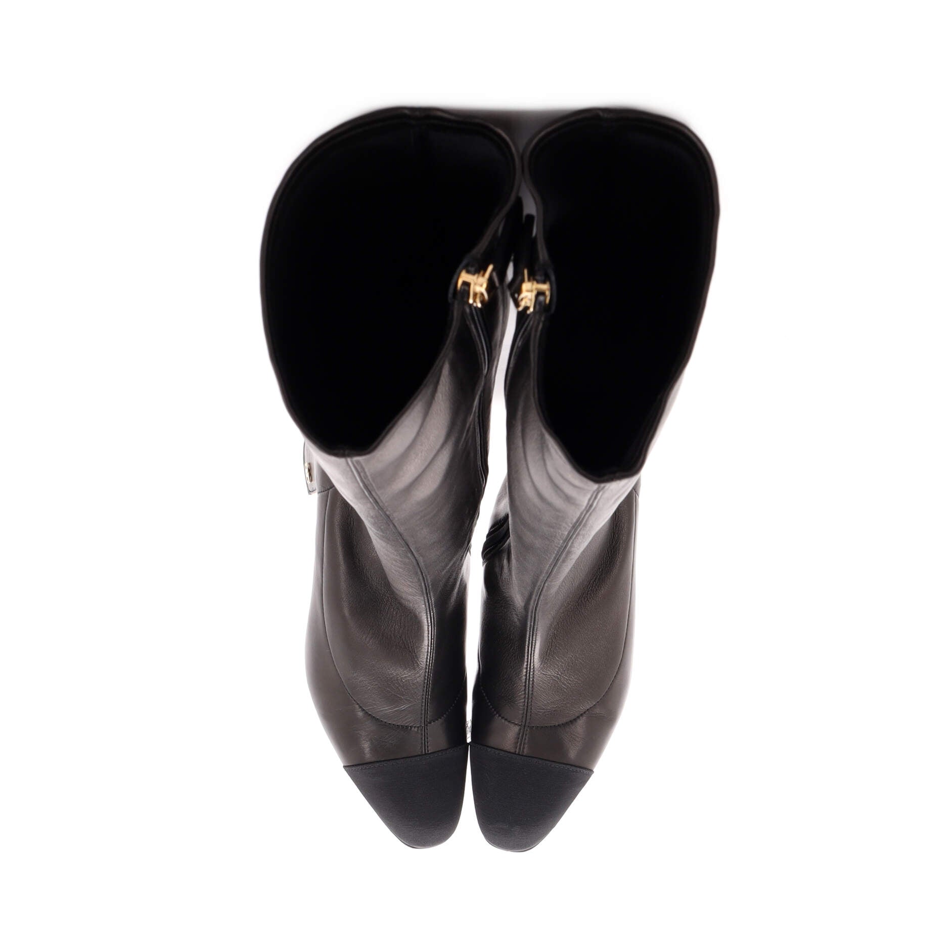 Women's Cap Toe Stretch Knee-High Boots Leather and Grosgrain