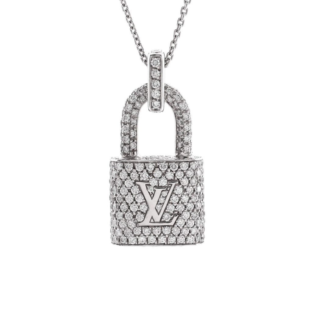 Lockit Pendant Necklace 18K White Gold and Pave Diamonds