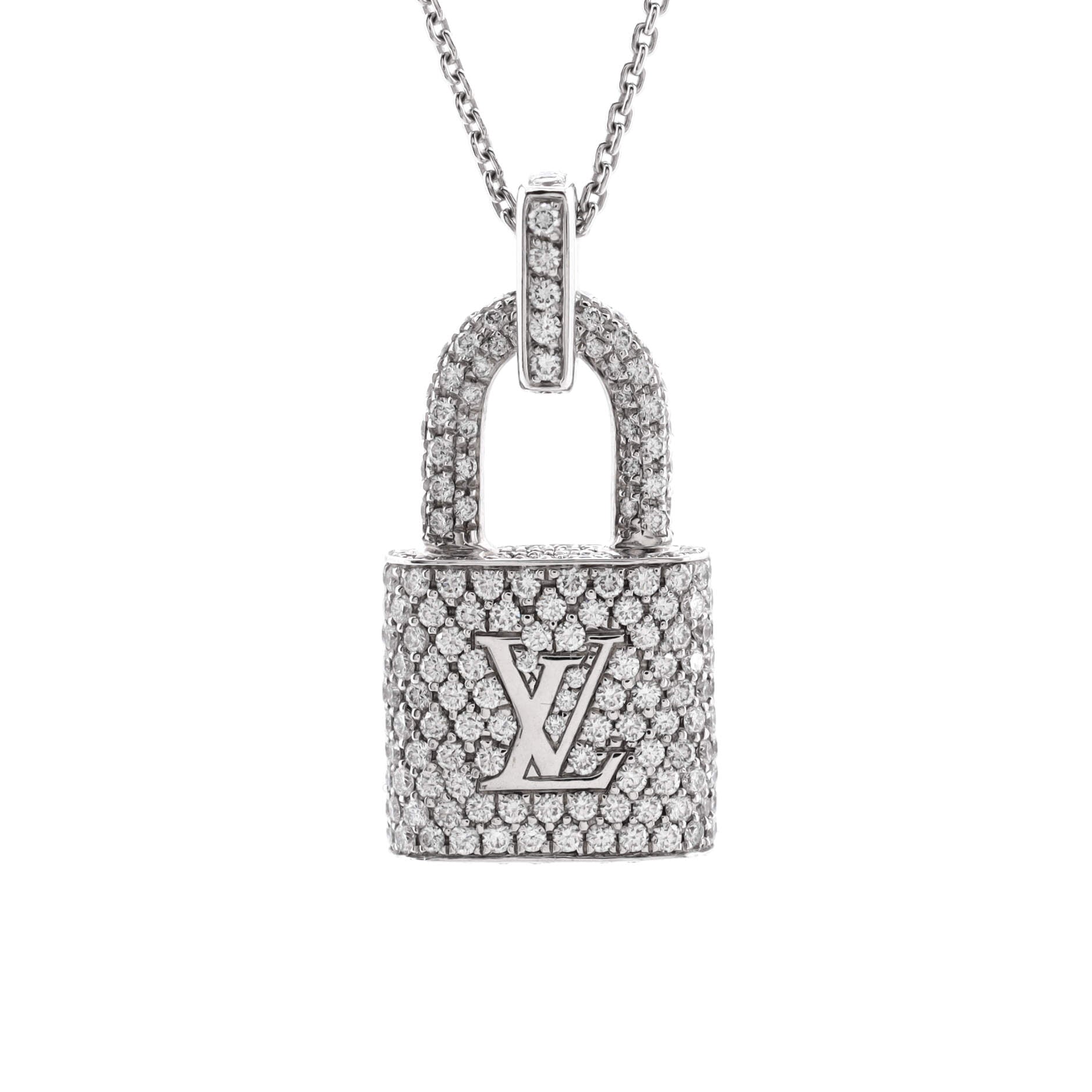 Lockit Pendant Necklace 18K White Gold and Pave Diamonds