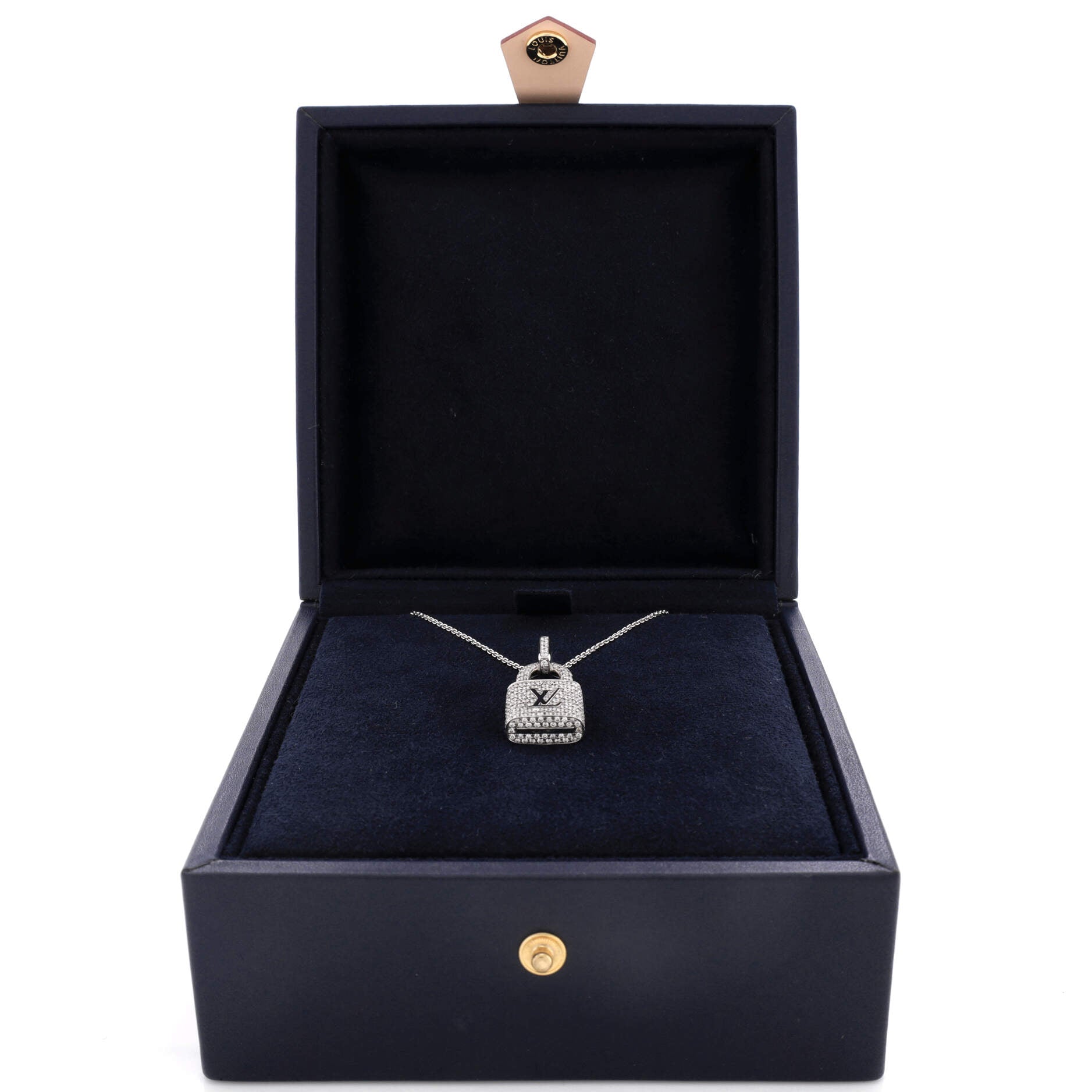 Lockit Pendant Necklace 18K White Gold and Pave Diamonds