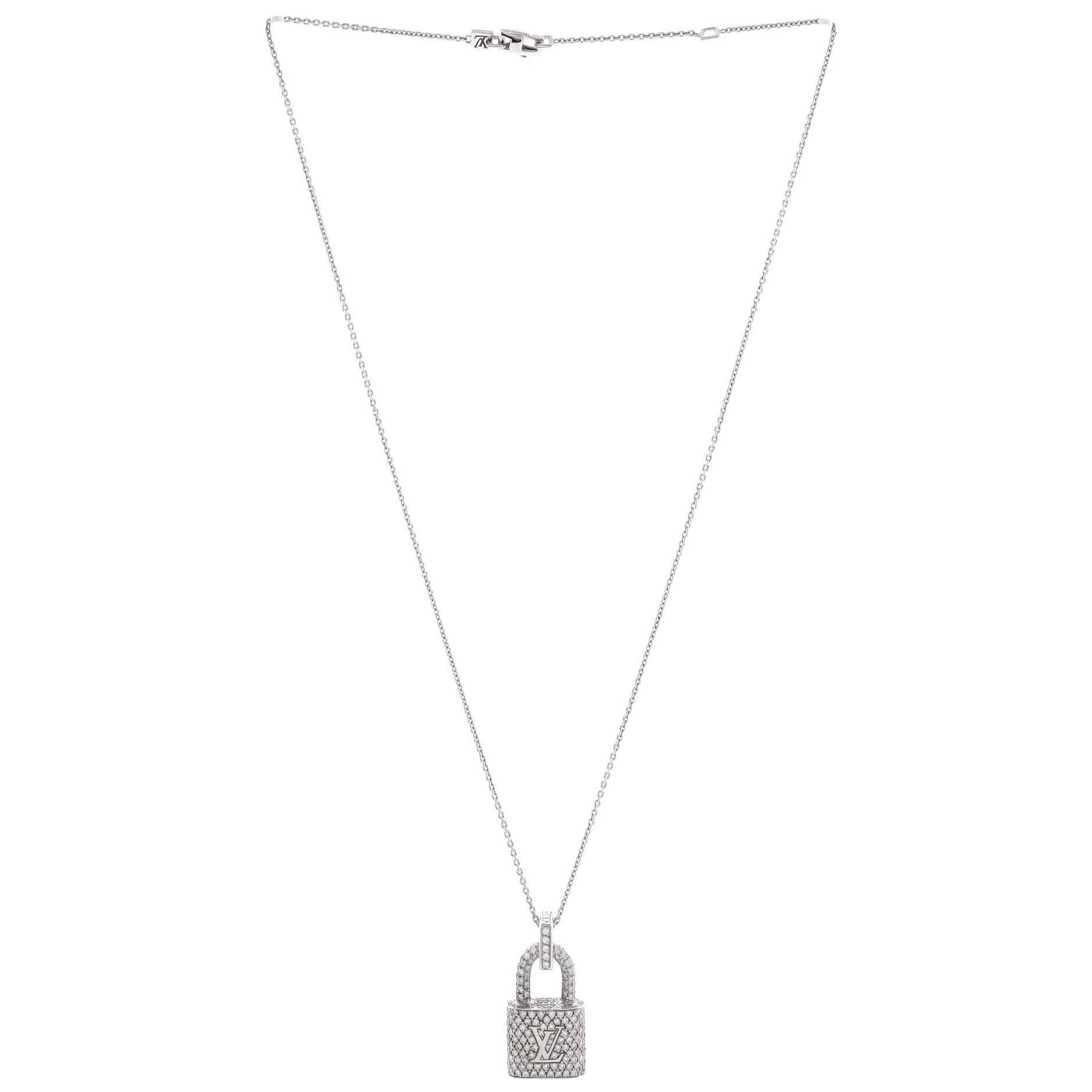 Lockit Pendant Necklace 18K White Gold and Pave Diamonds