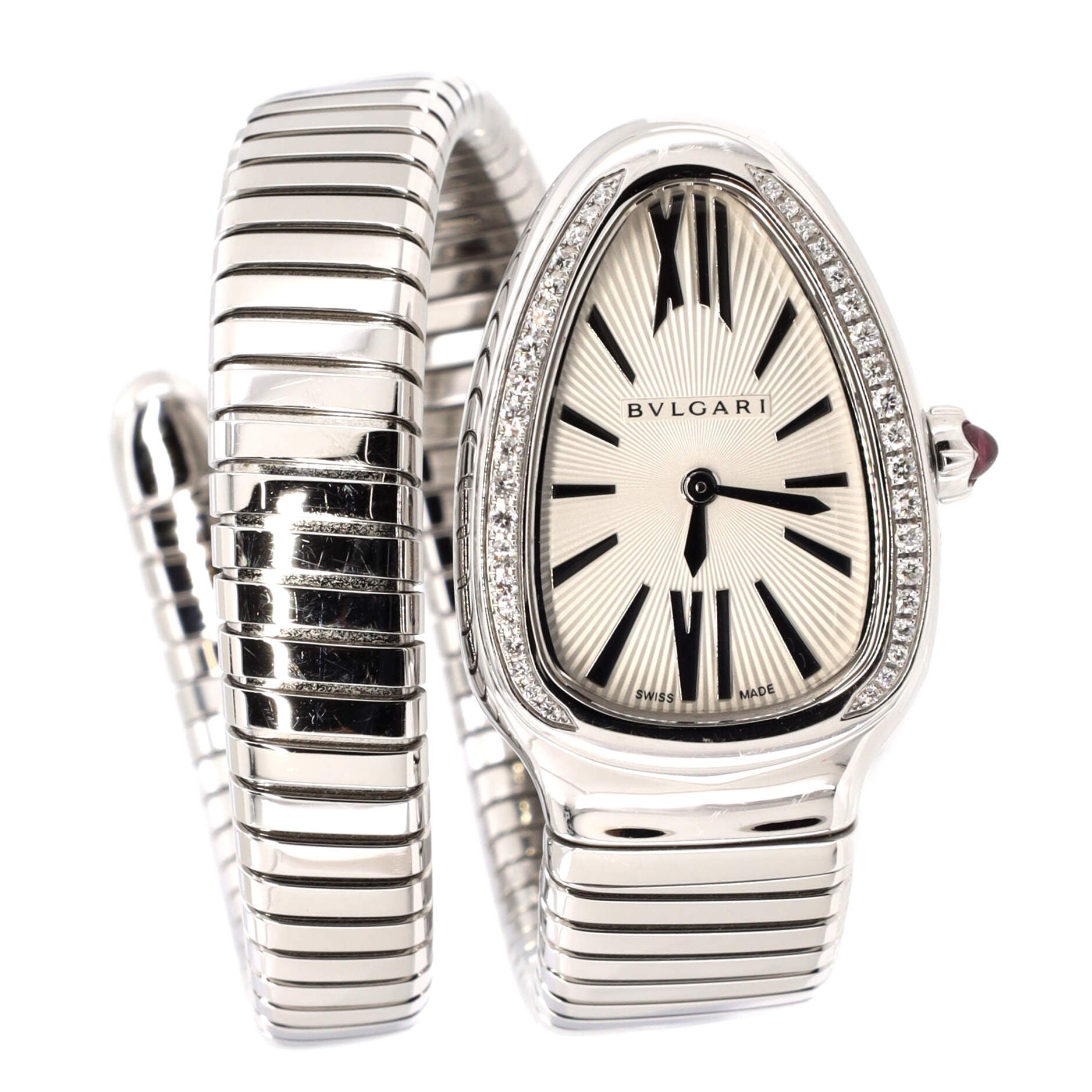 Serpenti Tubogas Single Spiral Quartz Watch Stainless Steel with Diamond Bezel 23