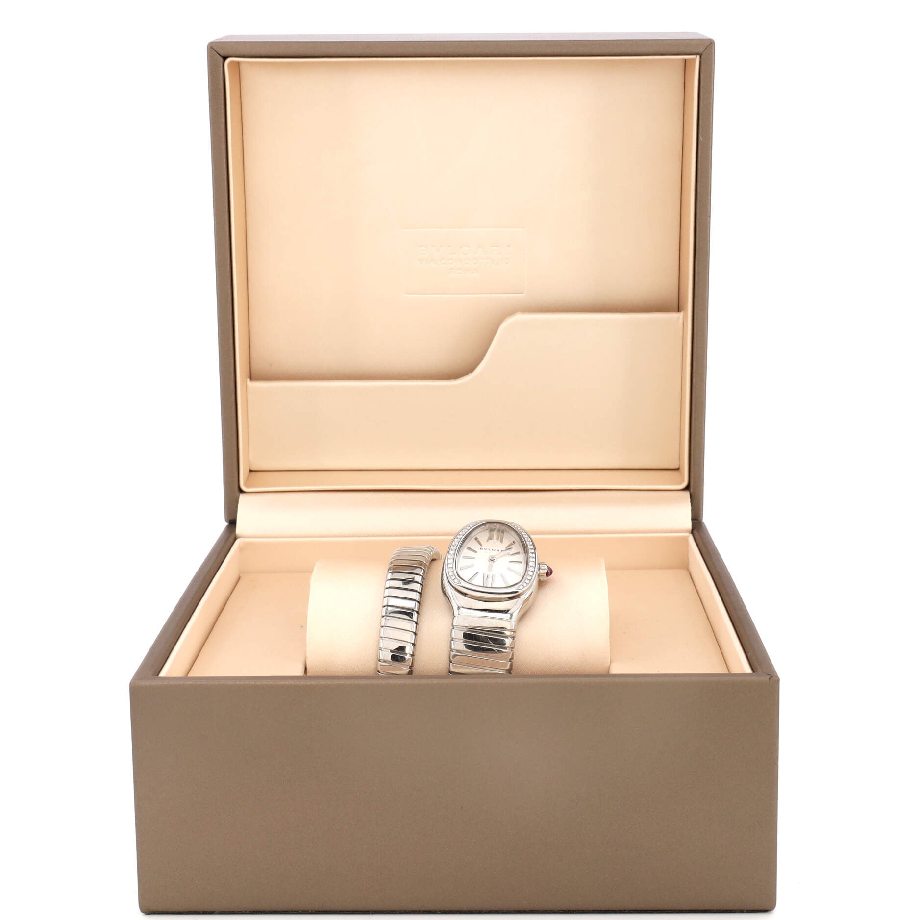 Serpenti Tubogas Single Spiral Quartz Watch Stainless Steel with Diamond Bezel 23
