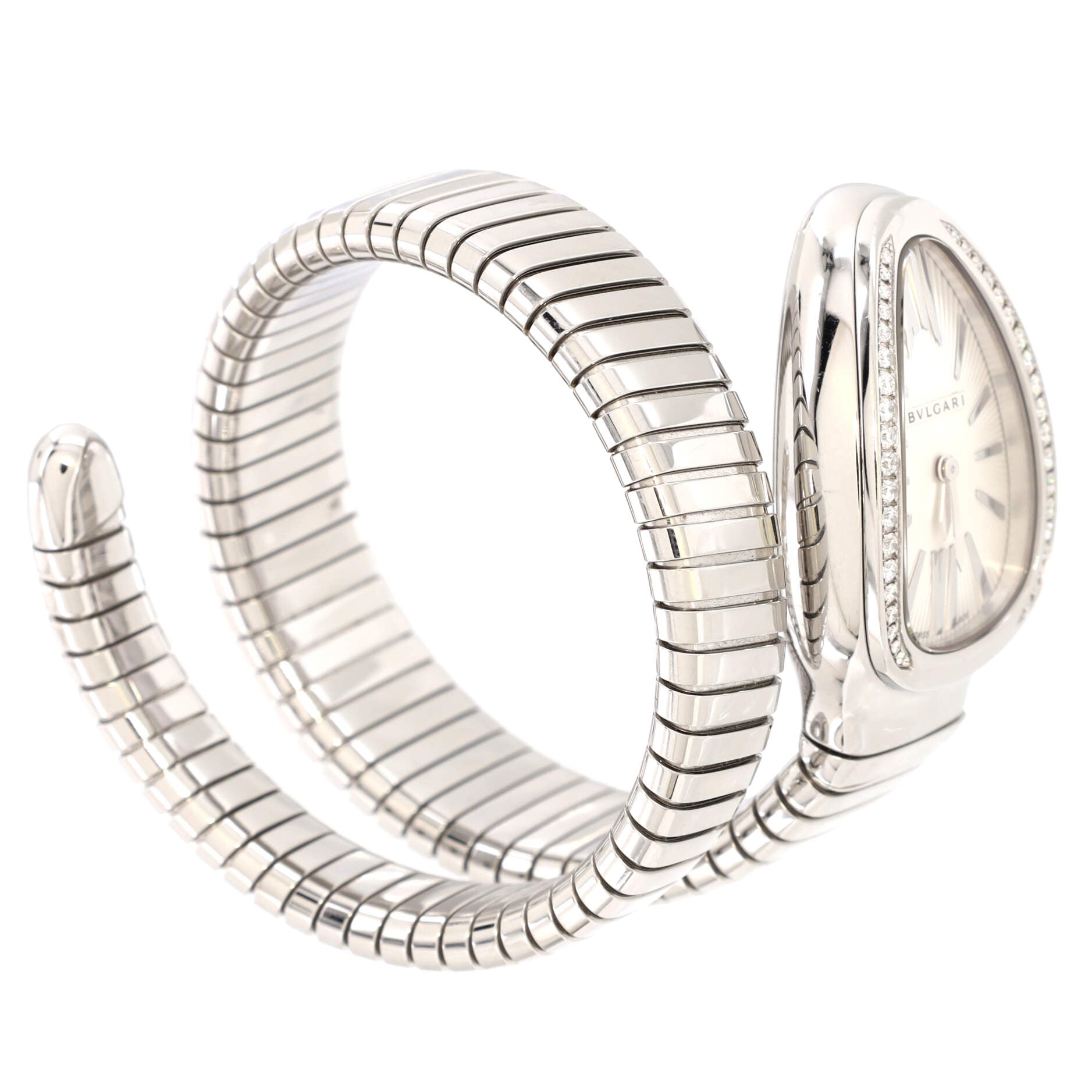 Serpenti Tubogas Single Spiral Quartz Watch Stainless Steel with Diamond Bezel 23