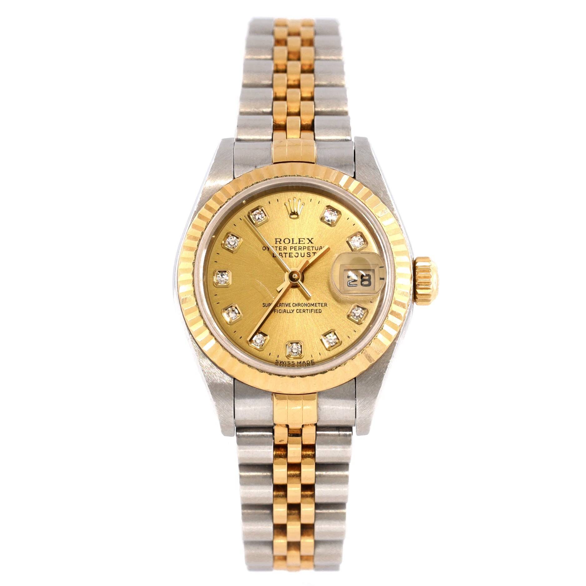 Oyster Perpetual Datejust Automatic Watch Stainless Steel and Yellow Gold with Diamond Markers 26