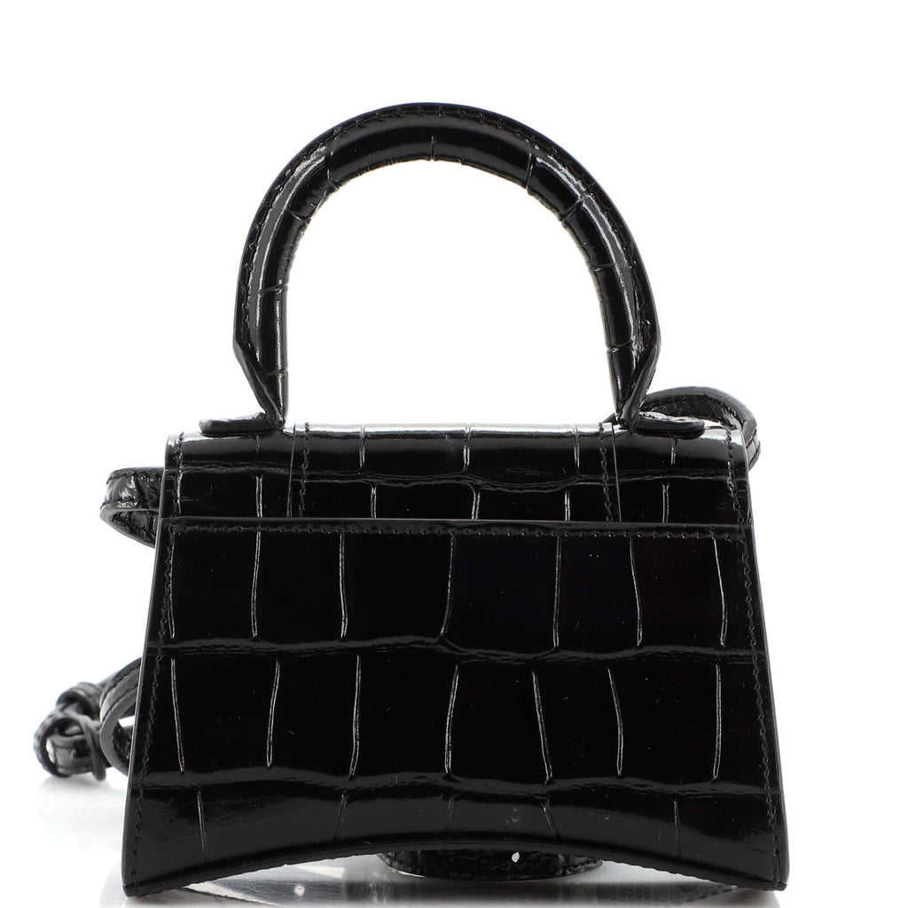 Hourglass Top Handle Bag Crocodile Embossed Leather Mini