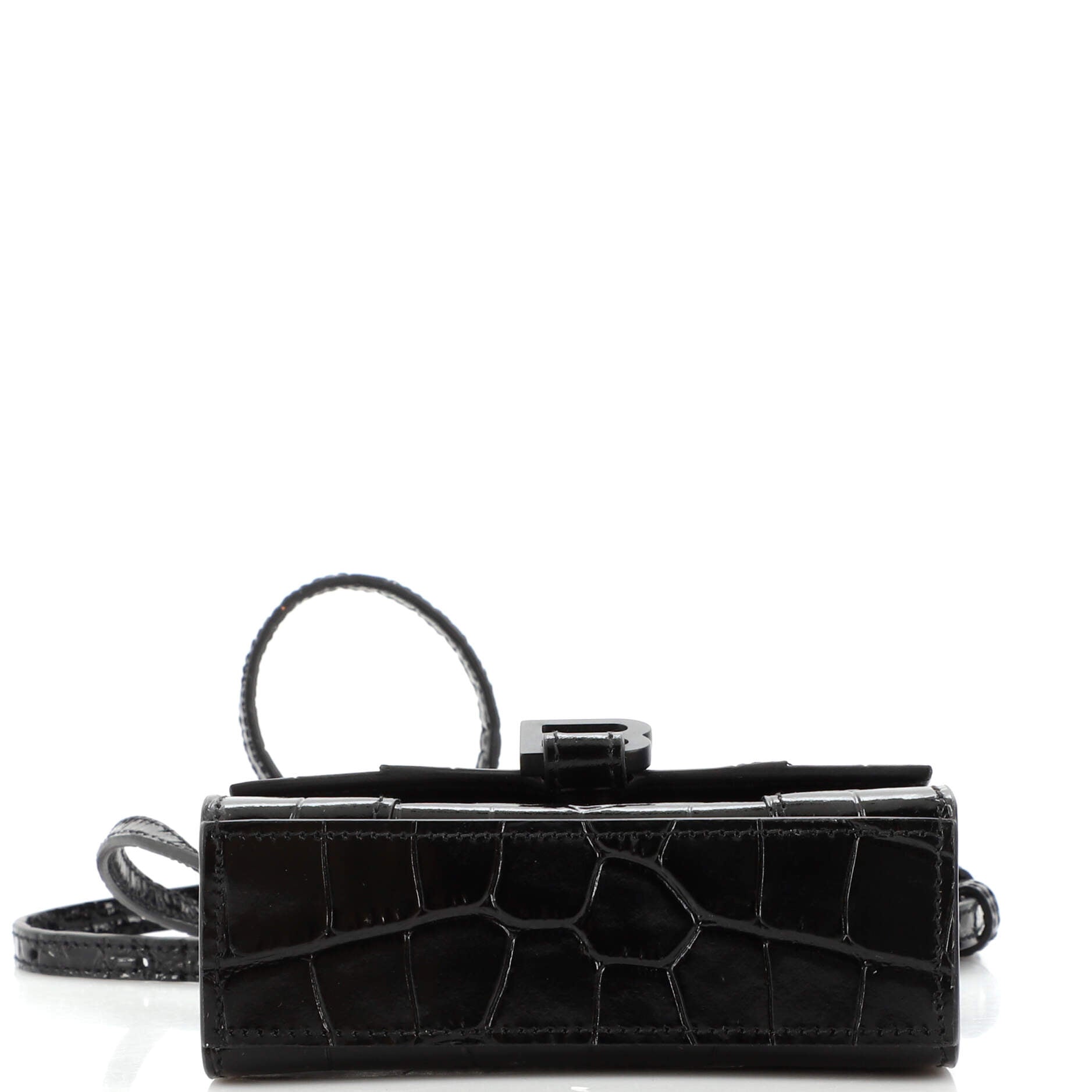 Hourglass Top Handle Bag Crocodile Embossed Leather Mini