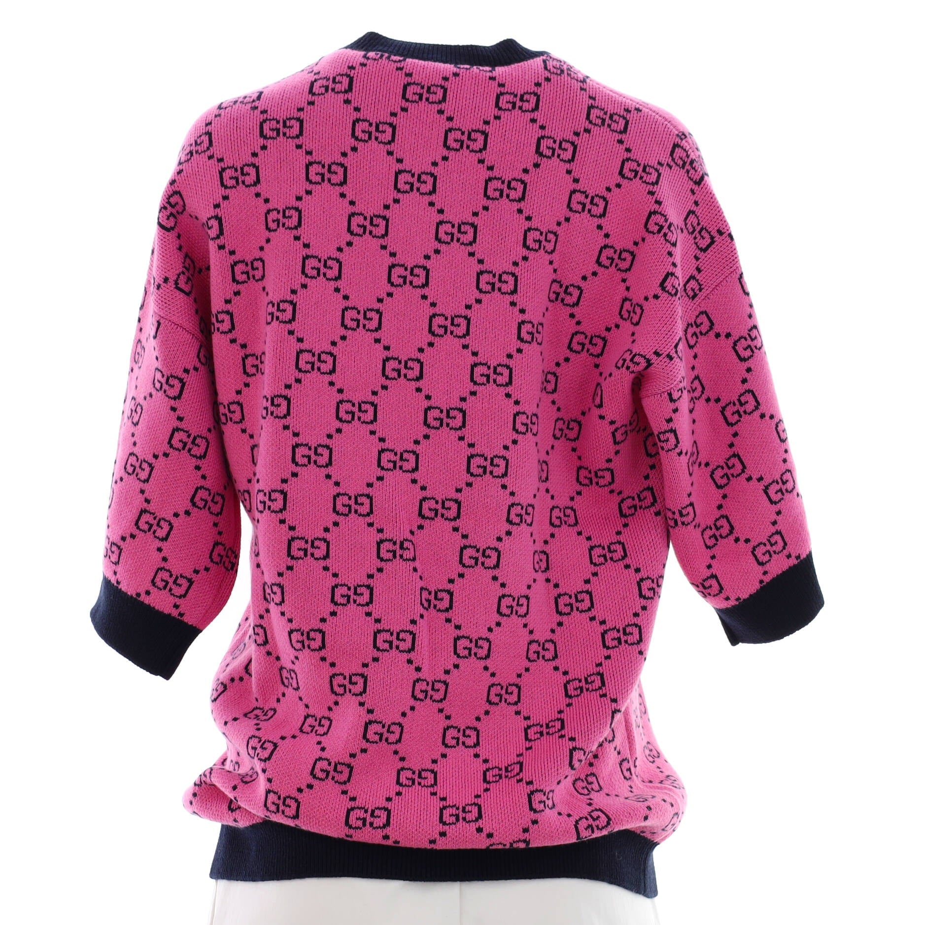 Women's Cropped Sleeve Crewneck Sweater GG Wool and Cotton Blend