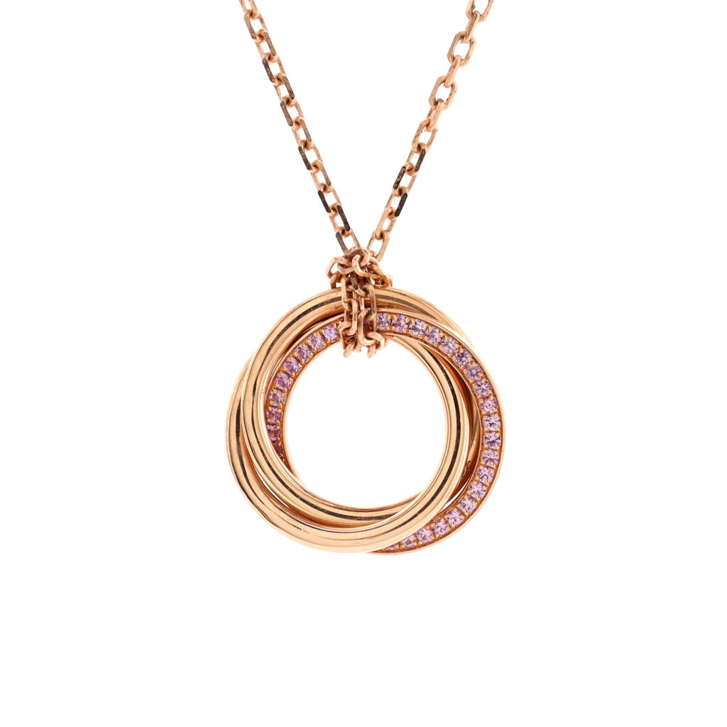 Trinity Pendant Necklace 18K Rose Gold with Pave Pink Sapphires