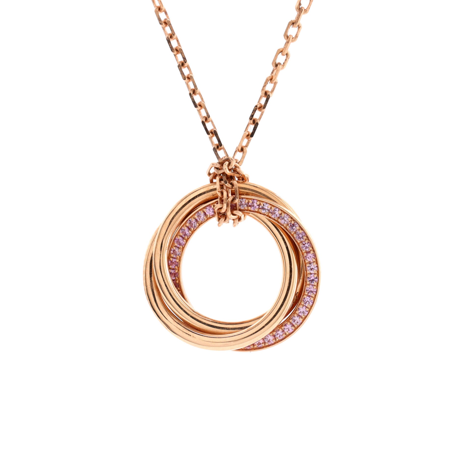 Trinity Pendant Necklace 18K Rose Gold with Pave Pink Sapphires