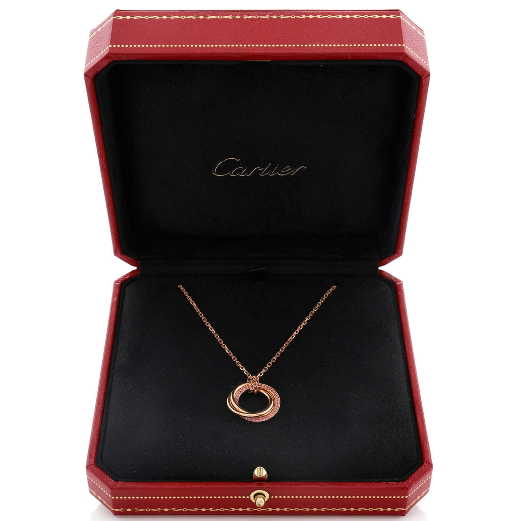 Trinity Pendant Necklace 18K Rose Gold with Pave Pink Sapphires