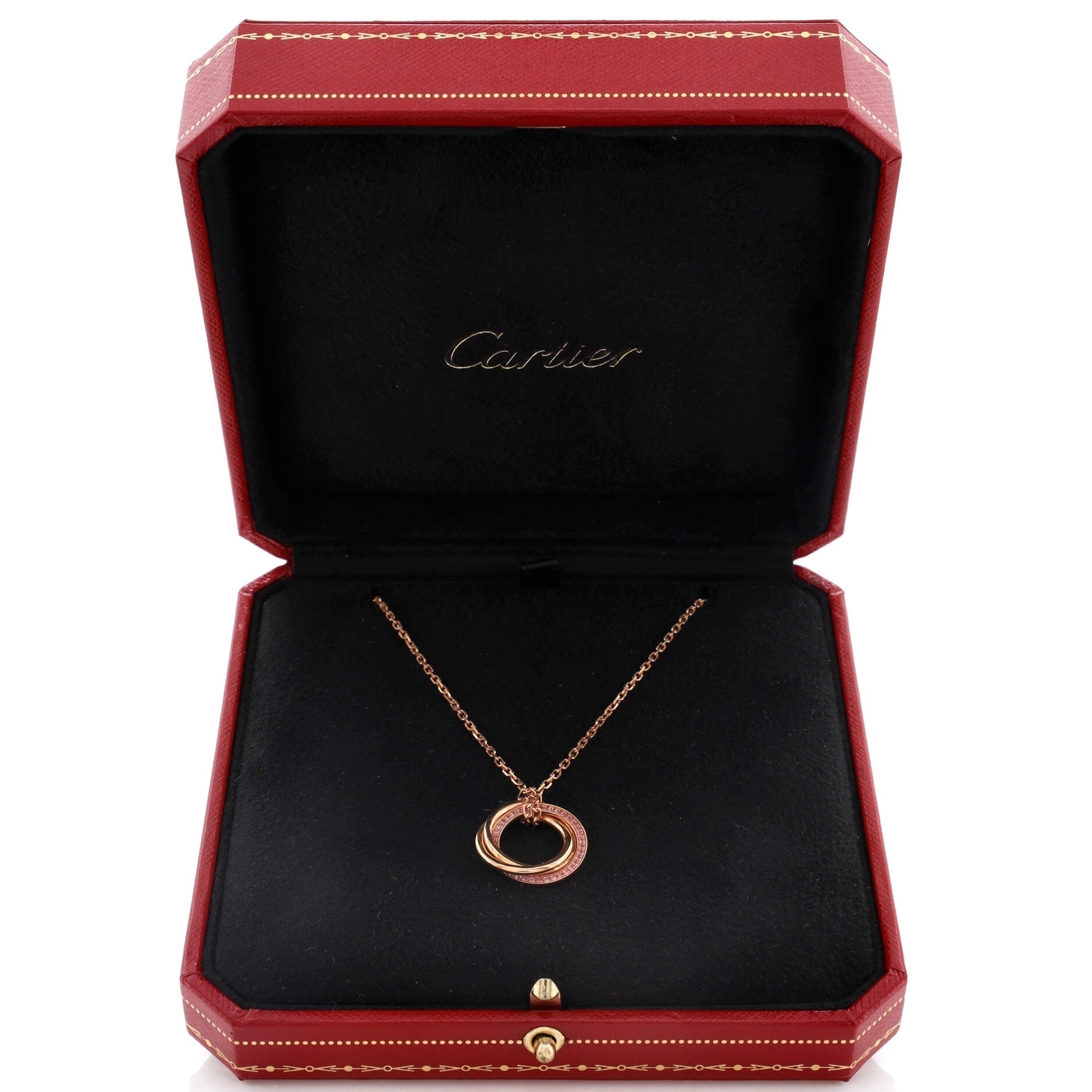 Trinity Pendant Necklace 18K Rose Gold with Pave Pink Sapphires