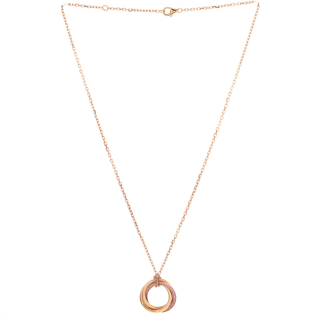 Trinity Pendant Necklace 18K Rose Gold with Pave Pink Sapphires