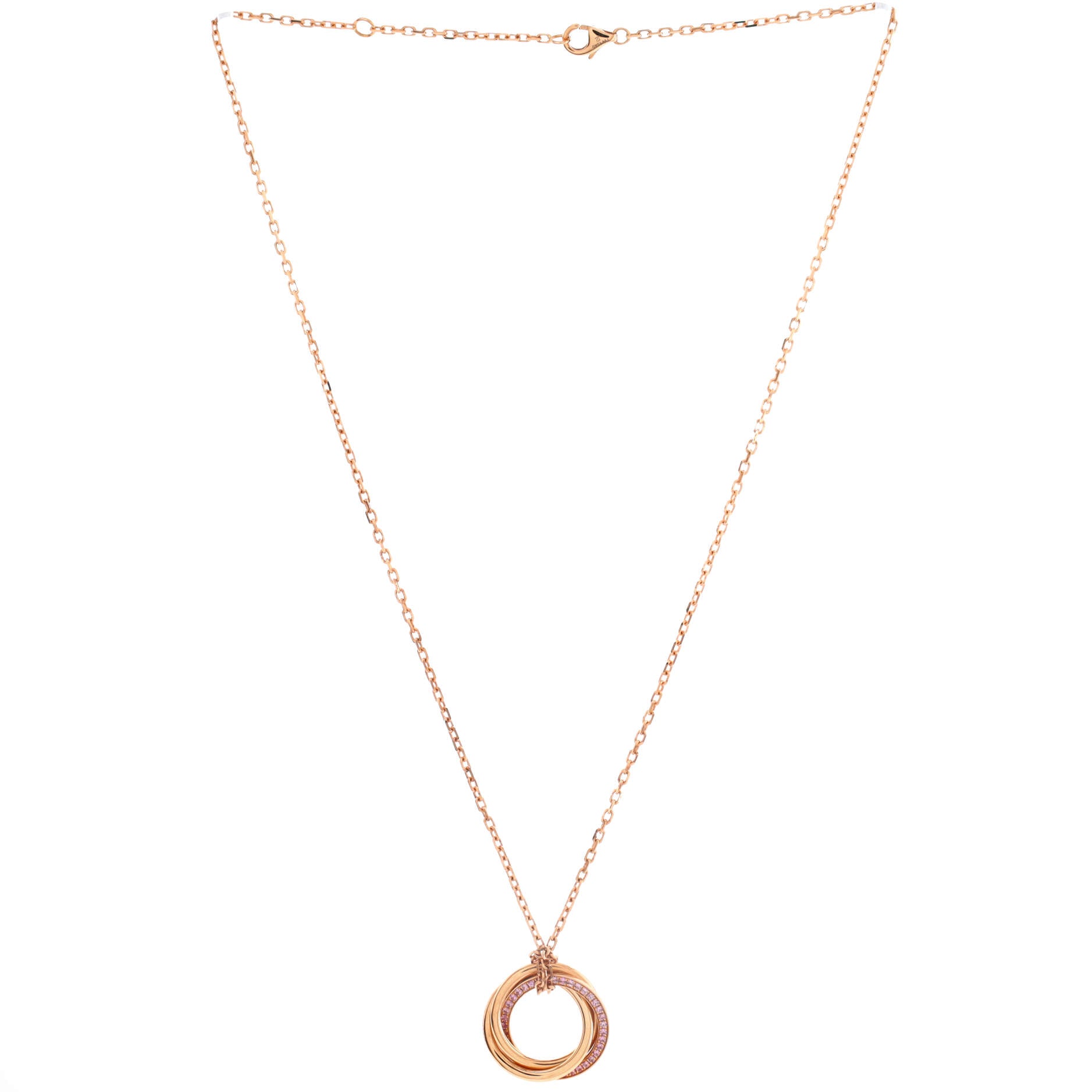 Trinity Pendant Necklace 18K Rose Gold with Pave Pink Sapphires