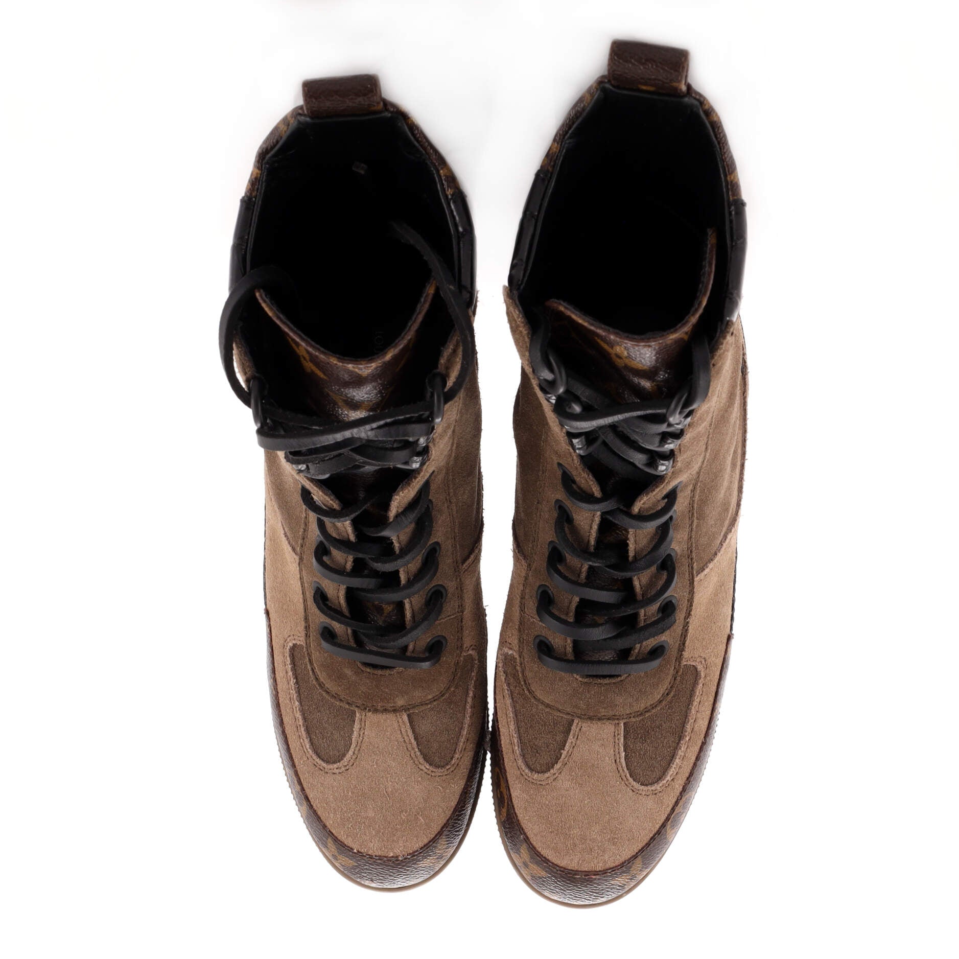 Women's Laureate Platform Desert Boots Suede with Monogram Canvas and Crocodile