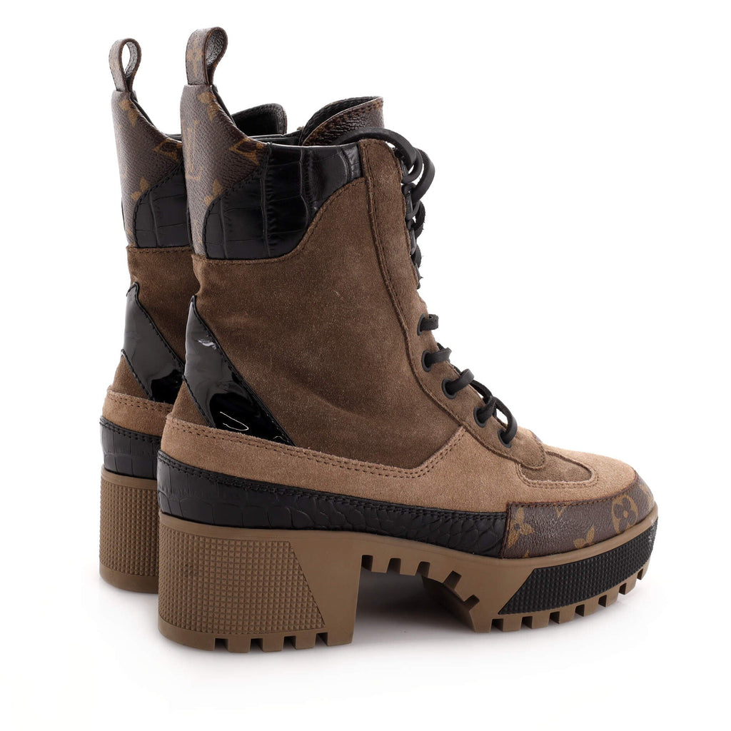 Women's Laureate Platform Desert Boots Suede with Monogram Canvas and Crocodile