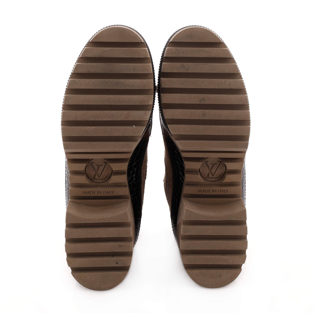 Women's Laureate Platform Desert Boots Suede with Monogram Canvas and Crocodile