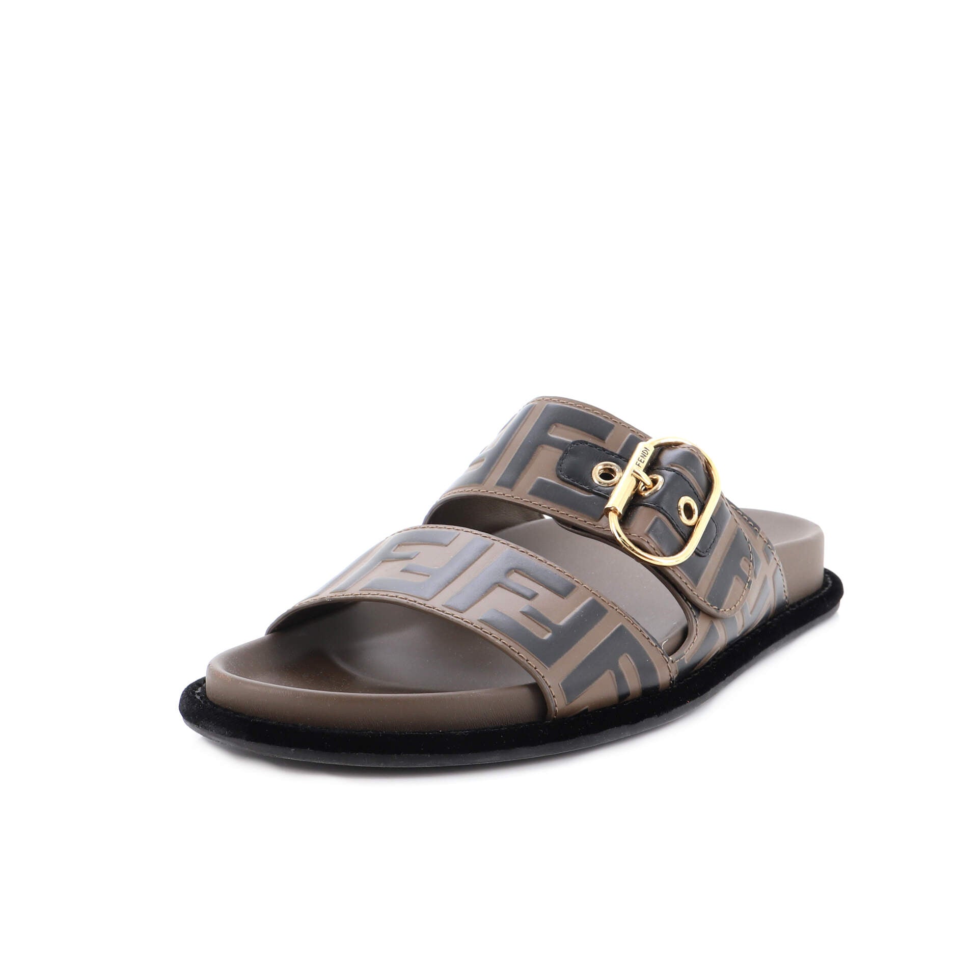 Women's Buckle Strap Slide Sandals Zucca Embossed Leather