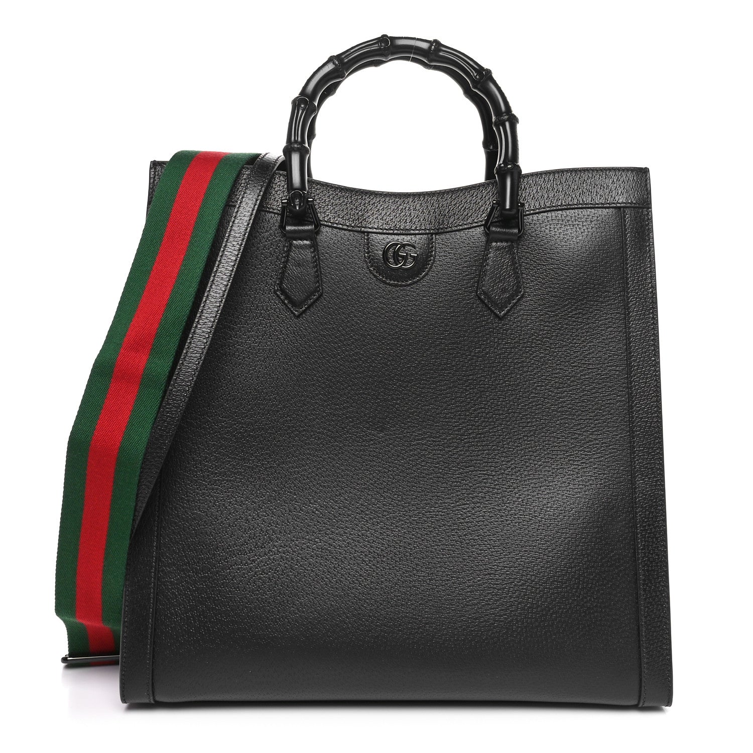Textured Dollar Calfskin Web Monochrome Large Diana Tote Bag Black
