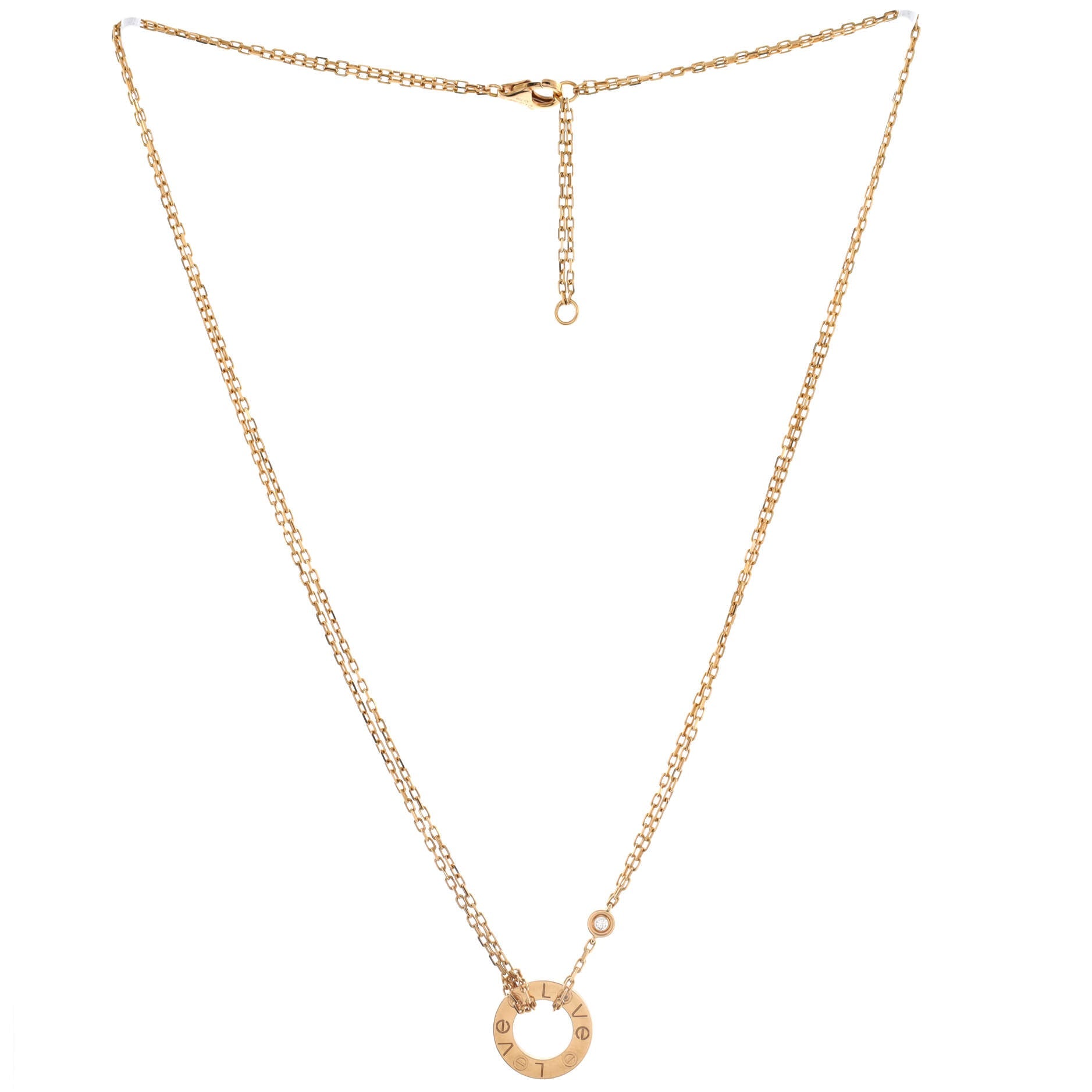 2 Diamonds Love Pendant Necklace 18K Rose Gold and Diamonds