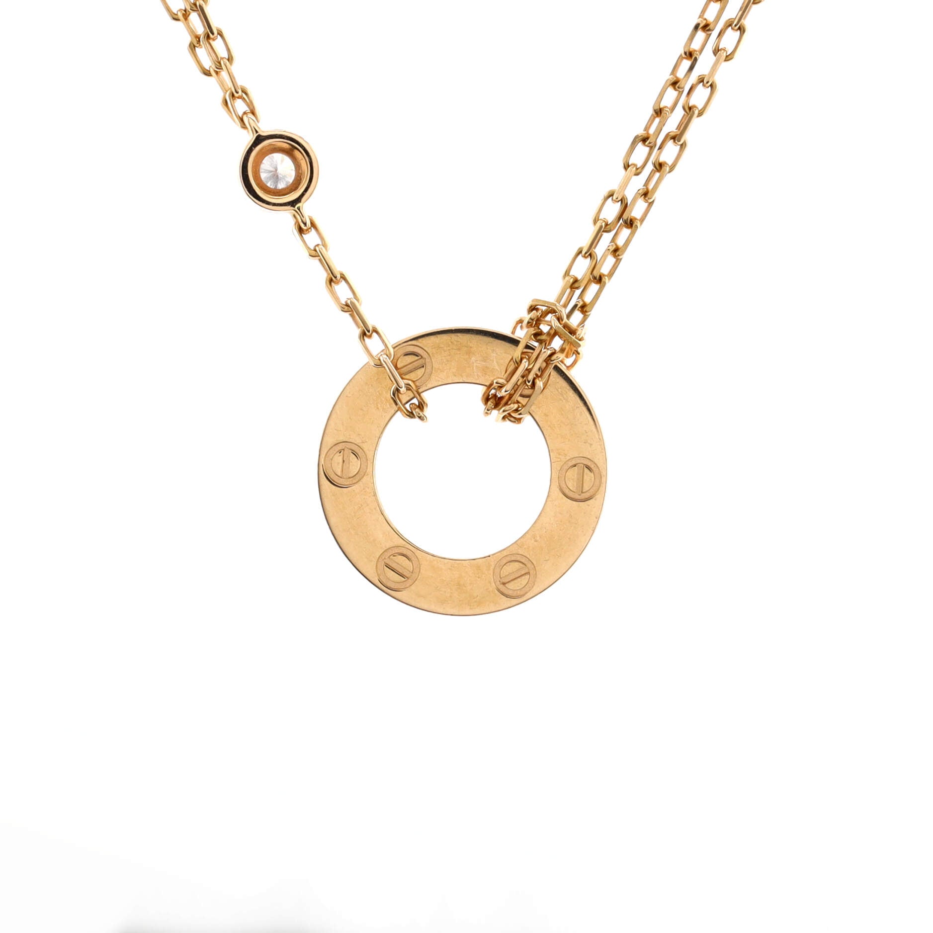 2 Diamonds Love Pendant Necklace 18K Rose Gold and Diamonds